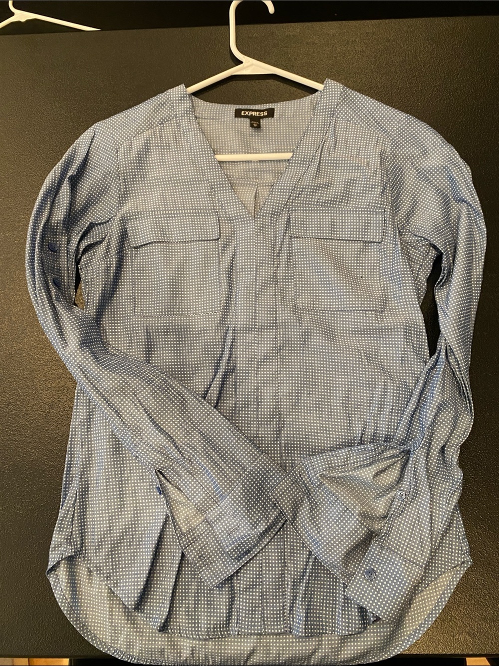 Express Light Blue Button-Down Tunic with Micro-polkadots